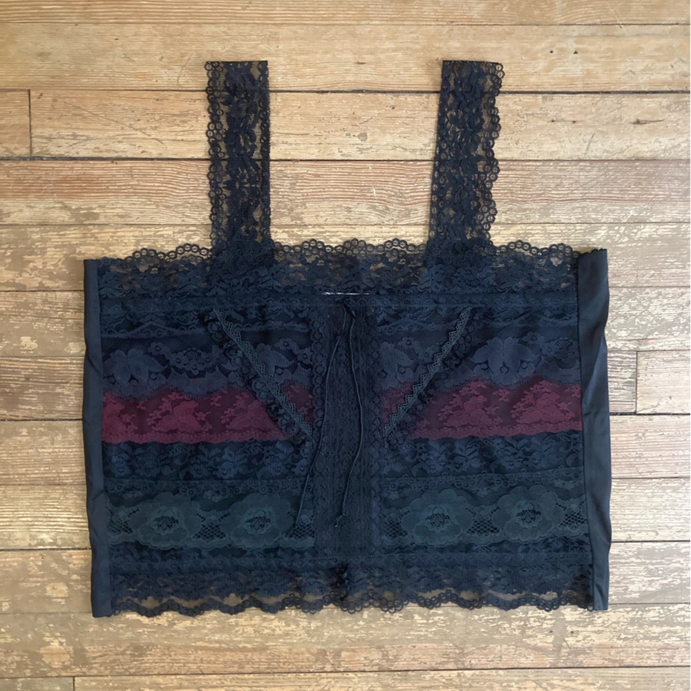 Vintage 1980s Lorrie Kabala OOAK Colorblock Lace Camisole Edwardian Corset Cover